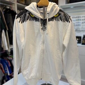 Marcelo Burlon kids - White Hoodie with Black and Yellow Owl Design